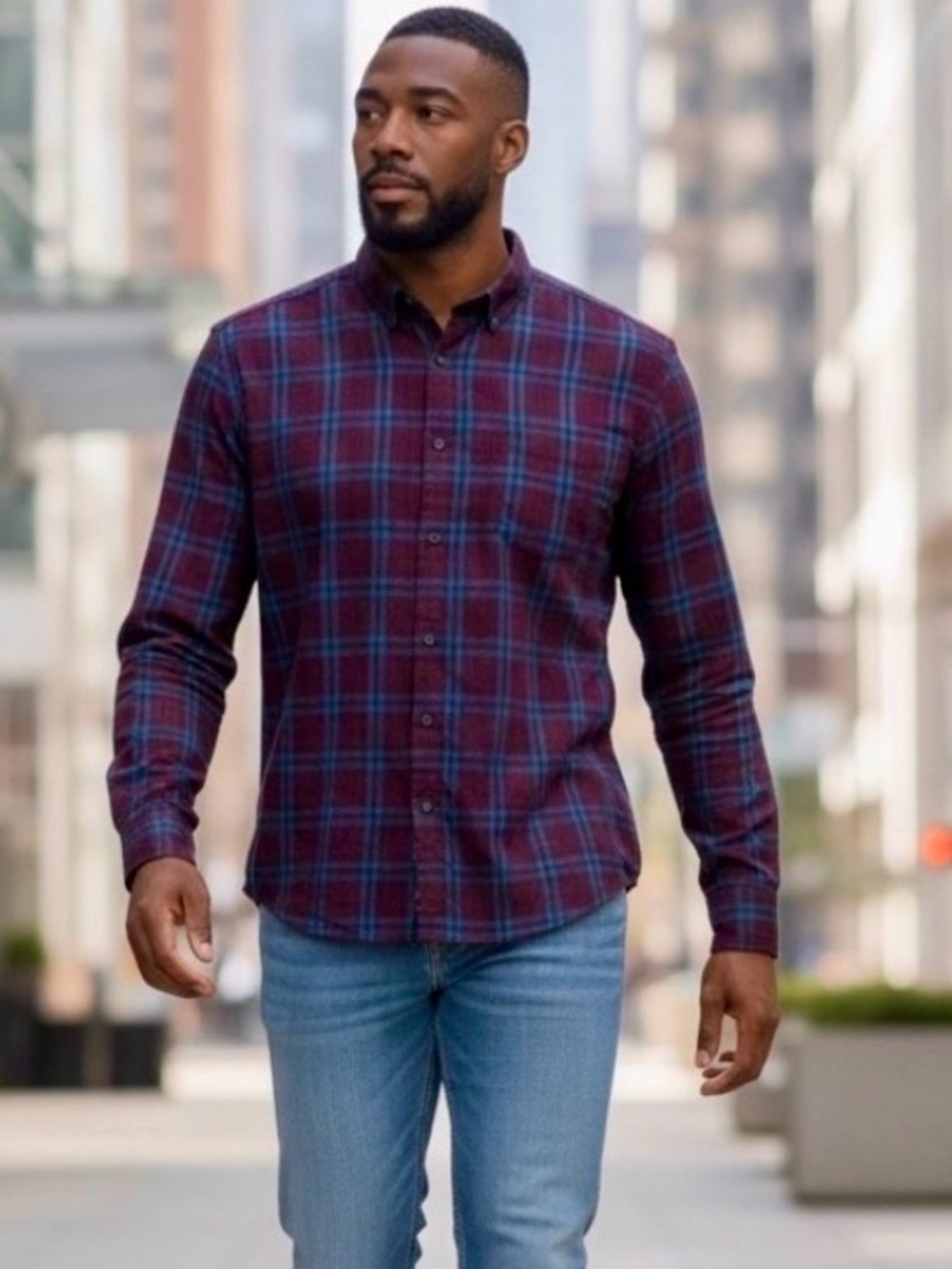 UNTUCKit XXL Large Plaid Button Down Shirt Burgundy Blue Long Sleeve